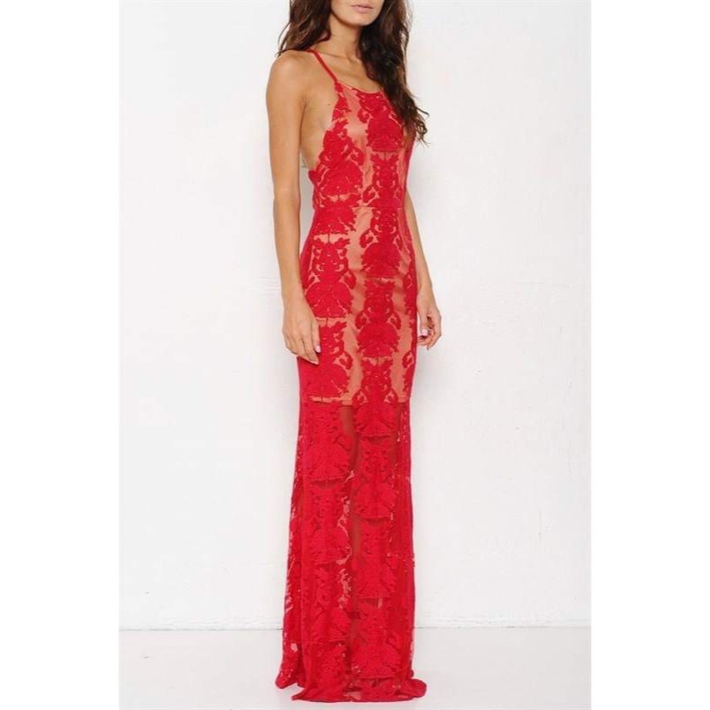 Halter top Red Lace Mermaid bottom Dress